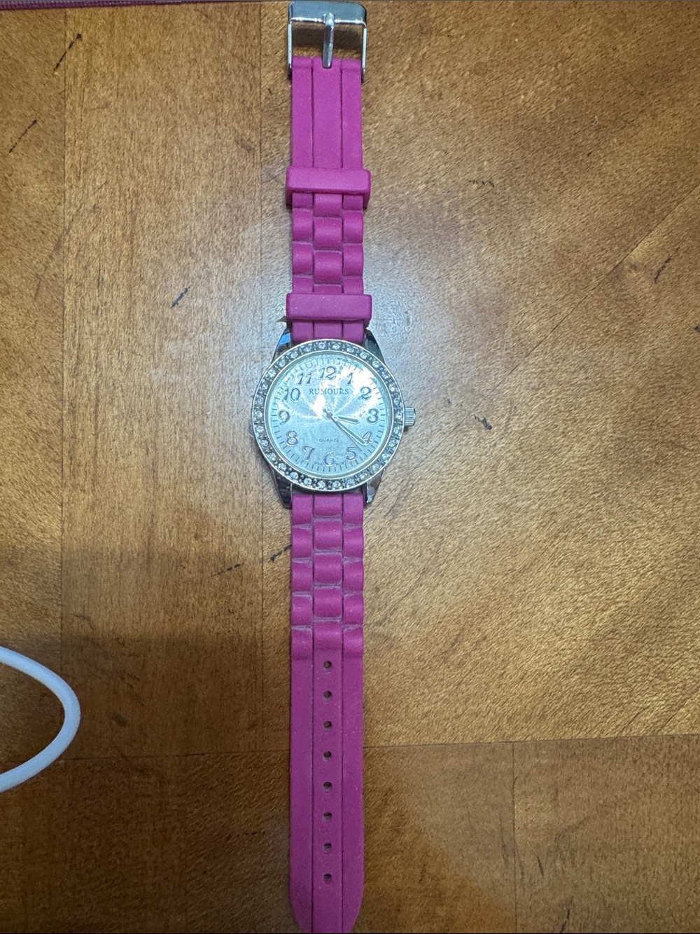 Ladies Pink Silicone Strap Watch with Rhinestone Bezel